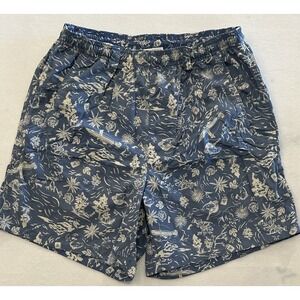 Columbia PFG Omni-Shade Swim Shorts Lined Fishing Trunks Blue Print Mens Size S